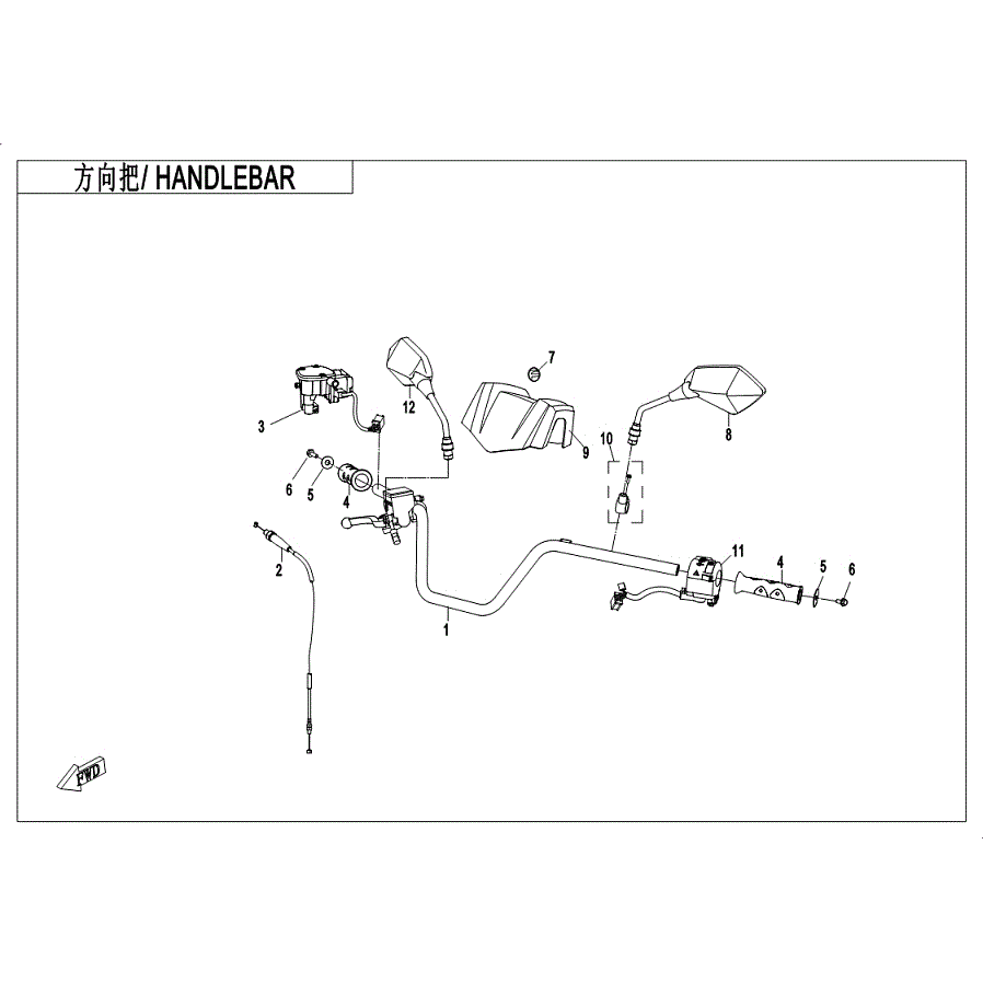 An Image of a genuine CFMOTO Parts Schematic Diagram showing the group - HANDLEBAR - 2019 CFMOTO CFORCE 400