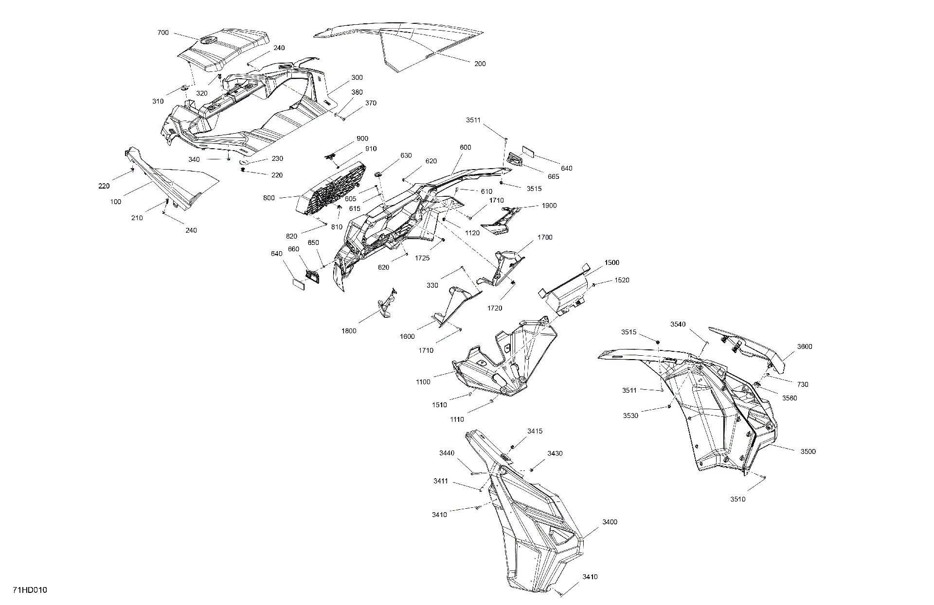 An Image of a Genuine Can-Am Parts Schematic Diagram showing the schematic - BODY - FRONT SECTION