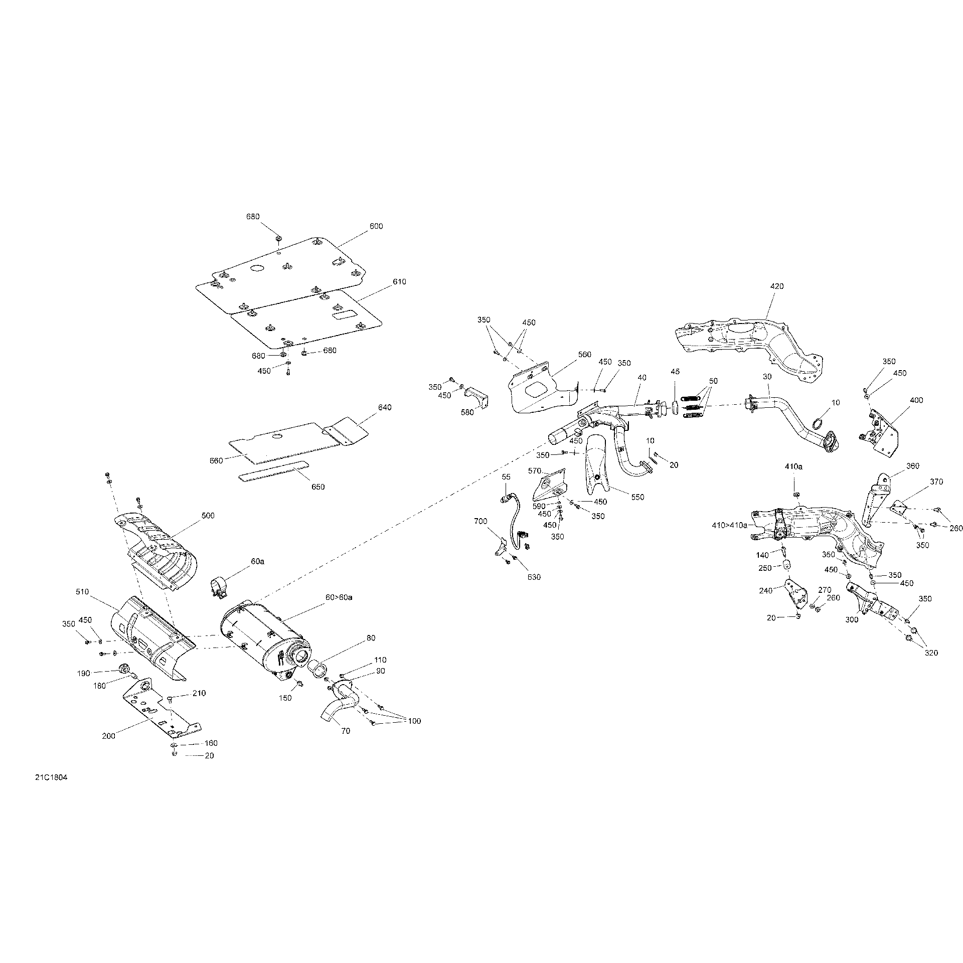 An Image of a Genuine Can-Am Parts Schematic Diagram showing the schematic - EXHAUST TRAXTER HD10