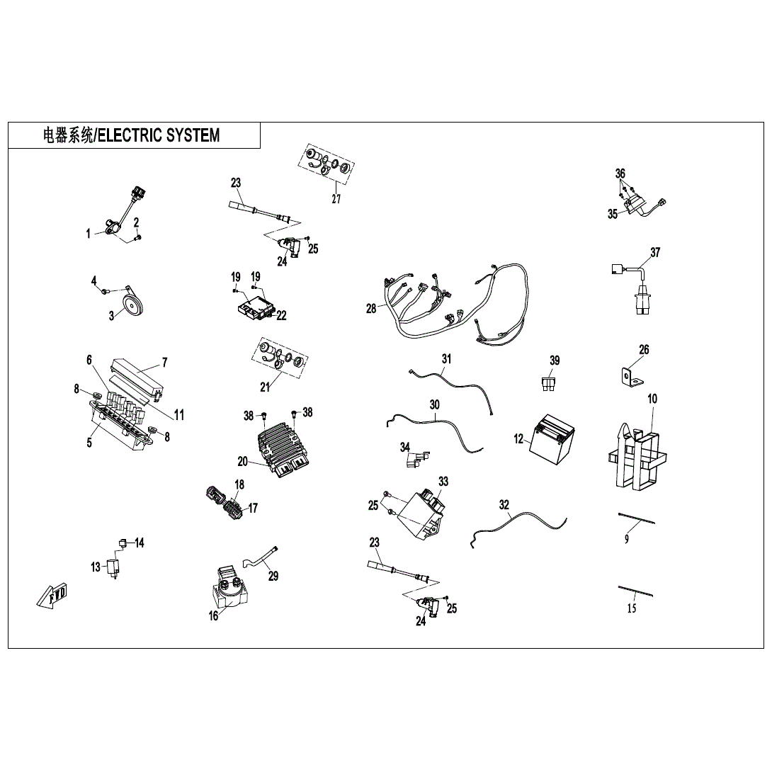 An Image of a genuine CFMOTO Parts Schematic Diagram showing the group - ELECTRIC SYSTEM - 2024 CFMOTO CFORCE 800 XC