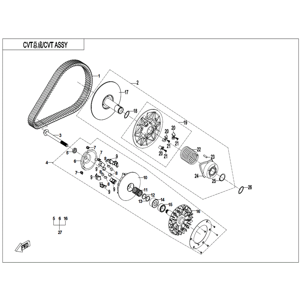 An Image of a Genuine CFMOTO Parts Schematic Diagram showing the schematic - CVT ASSY. - 2022 CFMOTO ZFORCE 950 EX