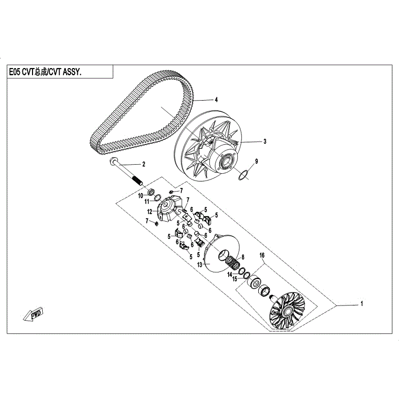 An Image of a Genuine CFMOTO Parts Schematic Diagram showing the schematic - CVT ASSY - 2018 CFMOTO ZFORCE 500