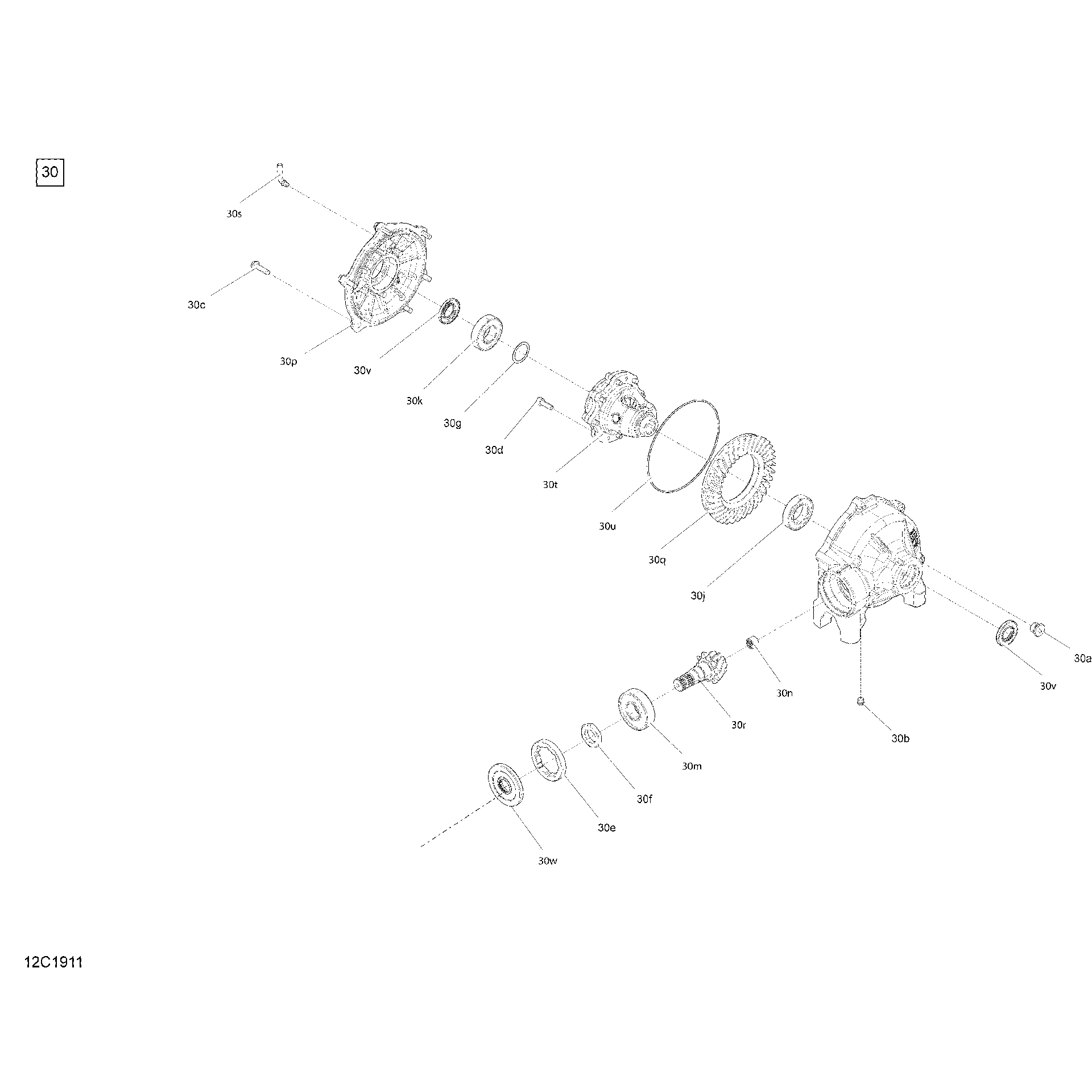 An Image of a Genuine Can-Am Parts Schematic Diagram showing the schematic - FRONT DRIVE - DIFFERENTIAL PARTS - EXCEPT PACKAGE X MR AND XT P