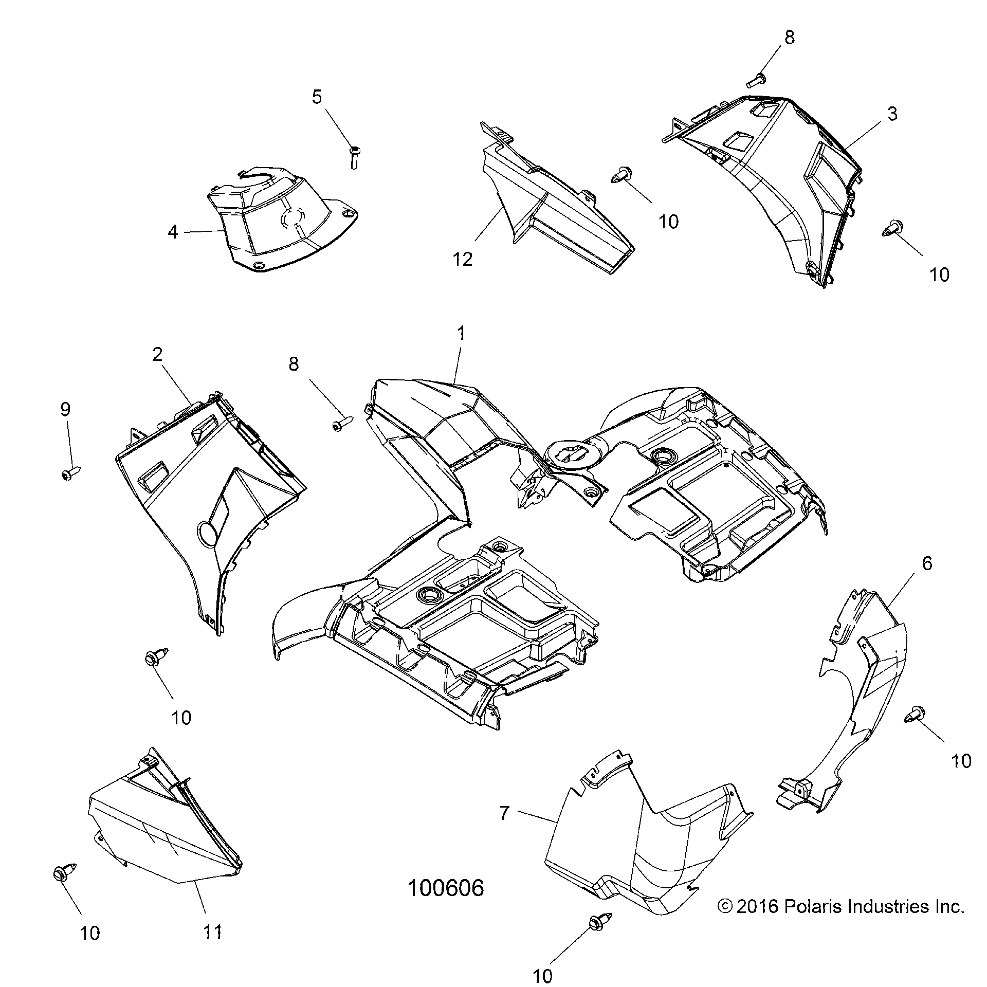 An Image of a Genuine Polaris Parts Schematic Diagram showing the schematic - BODY: FRONT CAB - 2017 POLARIS SPORTSMAN 1000 HIGH LIFTER
