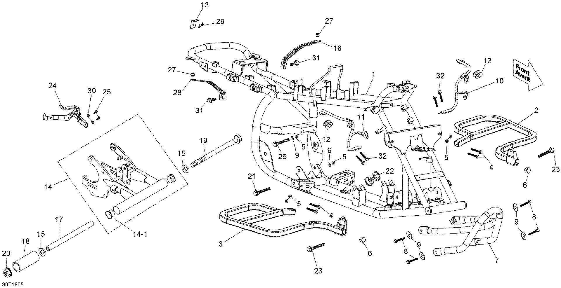 An Image of a Genuine Can-Am Parts Schematic Diagram showing the schematic - FRAME