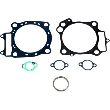 Set of black and metallic cylinder gaskets in various shapes and sizes, designed for engine sealing.
