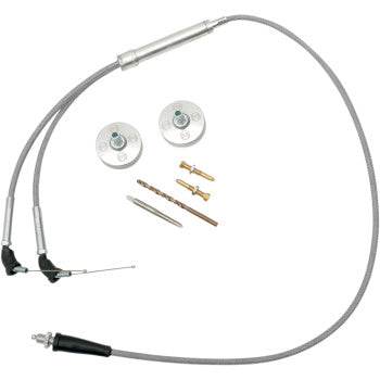 A Yamaha Carburetor Cap Kit Polished by Moose Offroad with polished components and fittings, displayed on a white background.