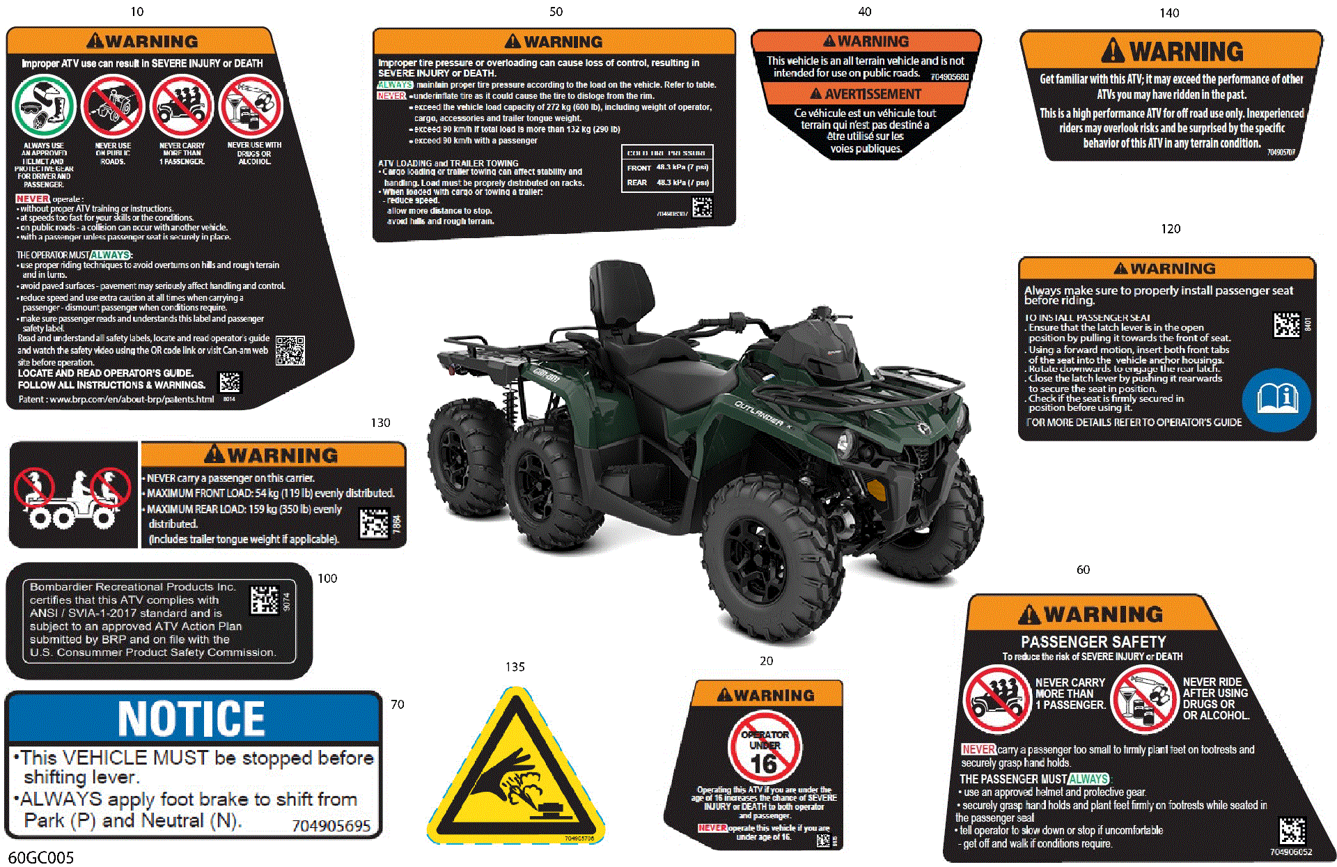 An Image of a Genuine Can-Am Parts Schematic Diagram showing the schematic - BODY - WARNING DECALS
