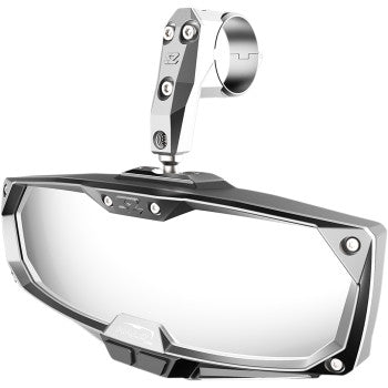 Halo R Rear View Mirrorwith LED Cabin Light Rectangle Silver with Silver Bezel 1.875" 2" ROPS by Seizmik