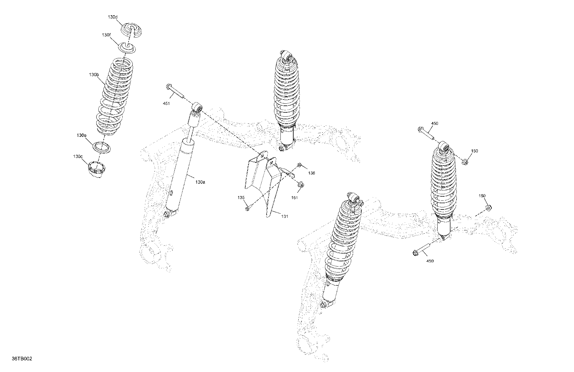 An Image of a Genuine Can-Am Parts Schematic Diagram showing the schematic - SUSPENSION - REAR SHOCKS