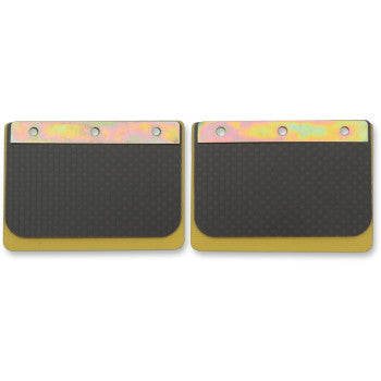 A pair of rectangular black and gold Polaris - Honda Pro Series Reed Sets by Boyesen, each with metal plates and three top-edge holes, shown side by side on a white background—engineered for quick throttle response.