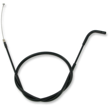 The Kawasaki Vinyl Covered Choke Cable by Parts Unlimited features a black cable with a curved metal end and exposed wire tip, coiled in a loose loop. Built to OE specs, it offers reliable performance and compatibility for your application.