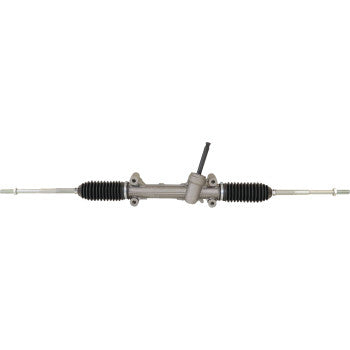 The Steering Rack by Moose Offroad features a central housing, black accordion-style rubber boots on each end, and metal rods with tie-rod ends extending outward.