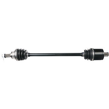 The Polaris RZR CV Axle Kit Complete OEM Replacement Standard Rear Left & Right by Moose Offroad features a durable chromoly steel shaft with black, silver, and black end components to transmit power from transmission to wheels.