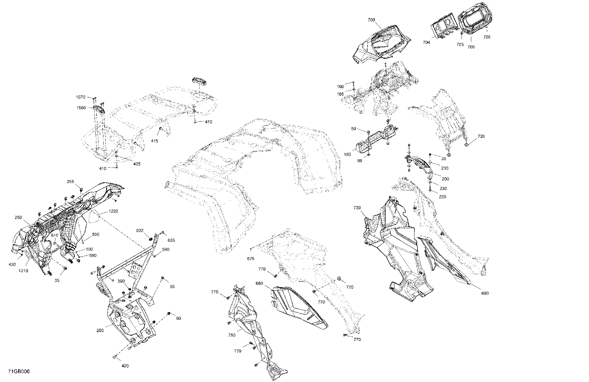 An Image of a Genuine Can-Am Parts Schematic Diagram showing the schematic - BODY - FRONT SECTION