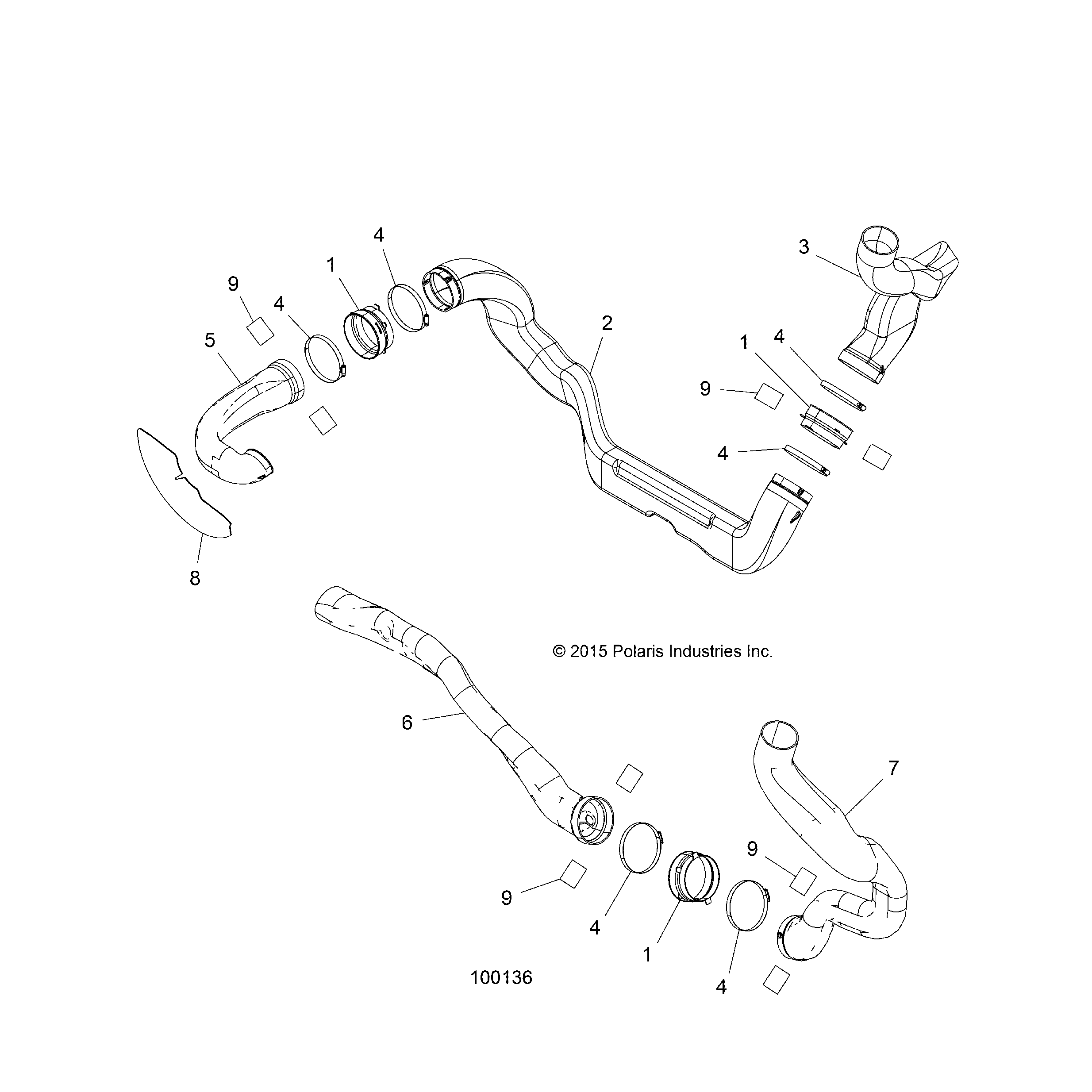 An Image of a Genuine Polaris Parts Schematic Diagram showing the schematic - BODY: CLUTCH DUCTS - 2016 POLARIS SPORTSMAN 1000 HIGH LIFTER