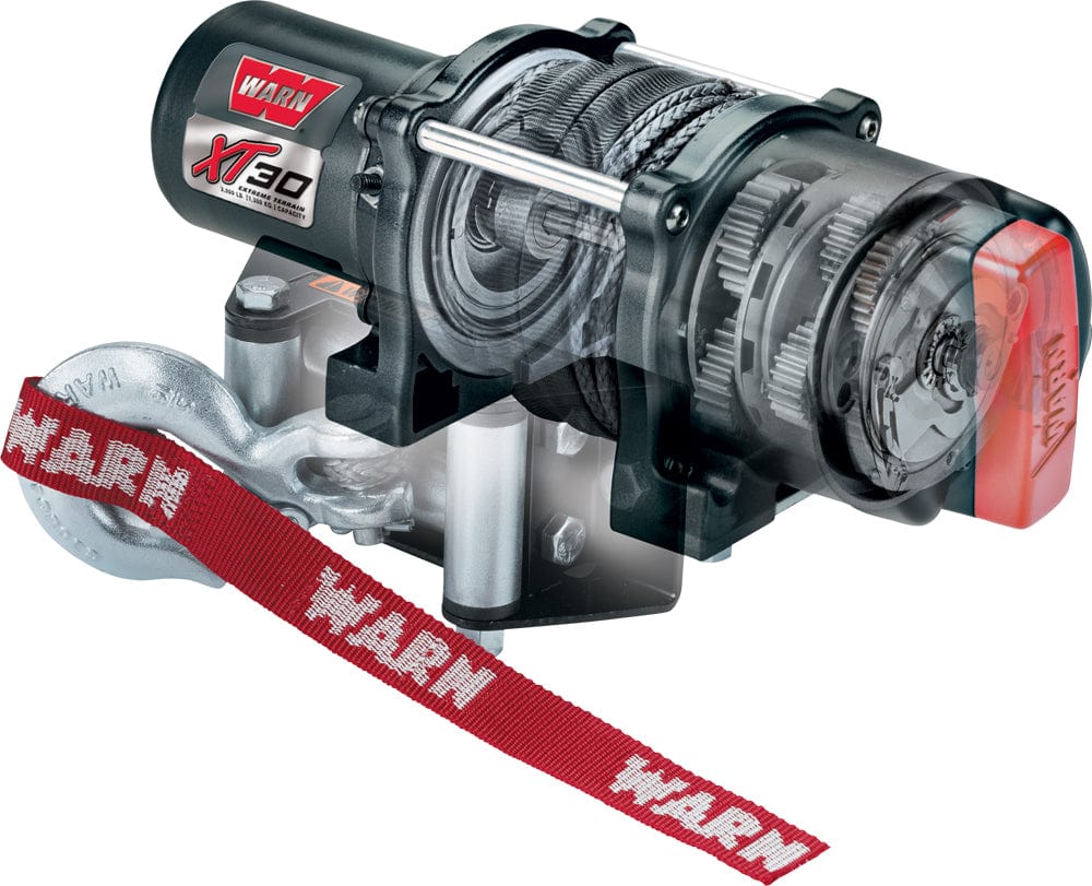 The Polaris Ranger UTV Winch Mounting Kit by Warn features a strong, corrosion-resistant metal hook with a red WARN-branded strap, demonstrating the brand’s high quality and durability for your UTV.