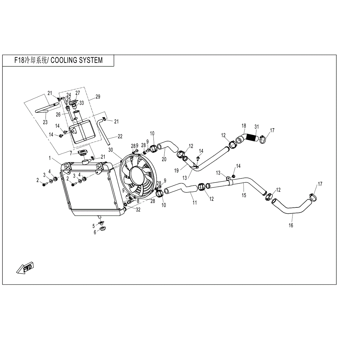 An Image of a genuine CFMOTO Parts Schematic Diagram showing the group - COOLING SYSTEM - 2020 CFMOTO CFORCE 400