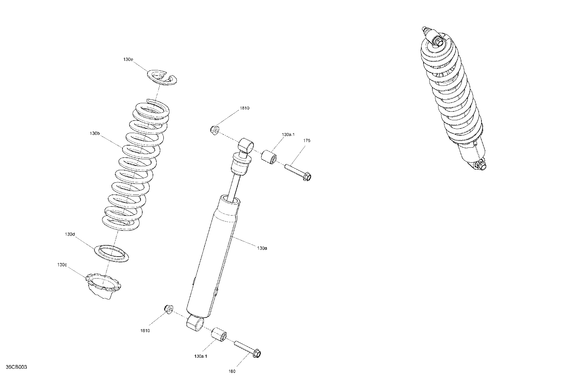 An Image of a Genuine Can-Am Parts Schematic Diagram showing the schematic - SUSPENSION - REAR SHOCKS