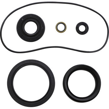 The Kawasaki Differential Seal Kit Front by Moose Offroad includes six assorted black TC rubber seals and gaskets—O-rings and circular gaskets—ideal for differential service, shown arranged on a white background.