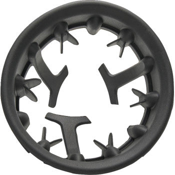 A black circular plastic Reducer Ring with four Y-shaped prongs angled inward, designed for the Big Ass Drink Holder by Ciro, is displayed from above against a plain white background.