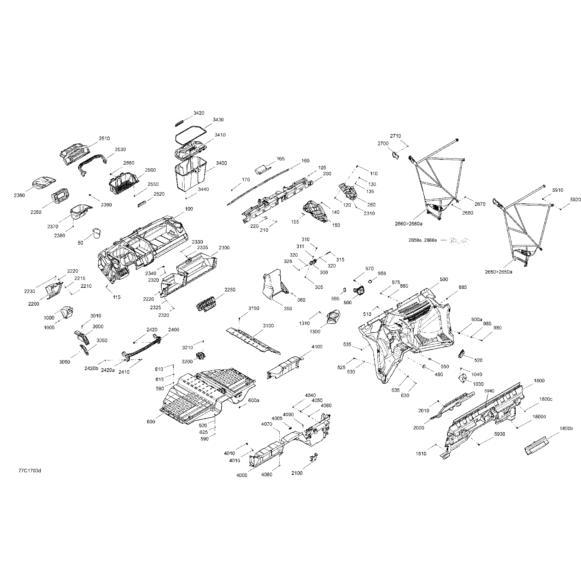 An Image of a Genuine Can-Am Parts Schematic Diagram showing the schematic - CAB INTERIOR - WITHOUT CABIN ENCLOSURE
