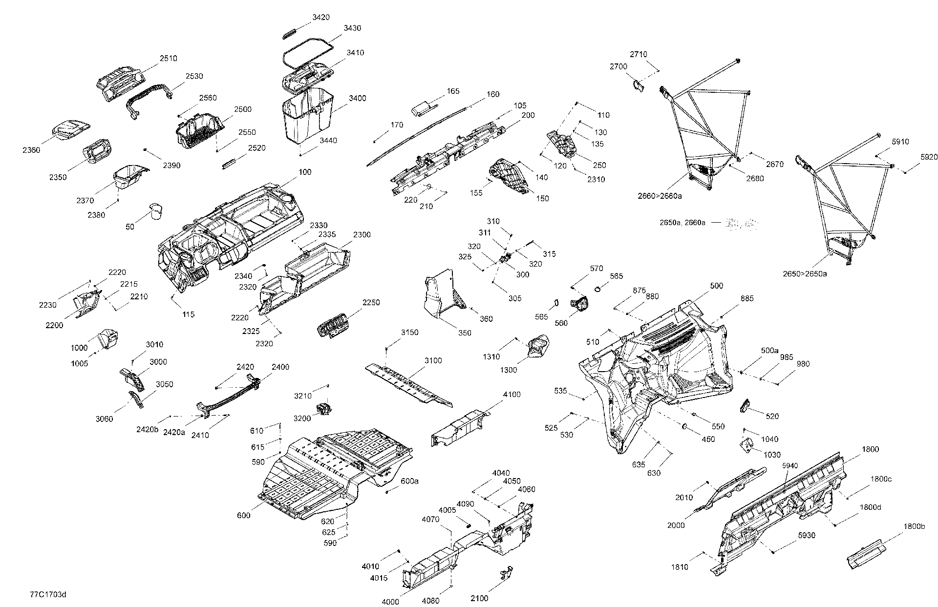 An Image of a Genuine Can-Am Parts Schematic Diagram showing the schematic - CAB INTERIOR - WITHOUT CABIN ENCLOSURE