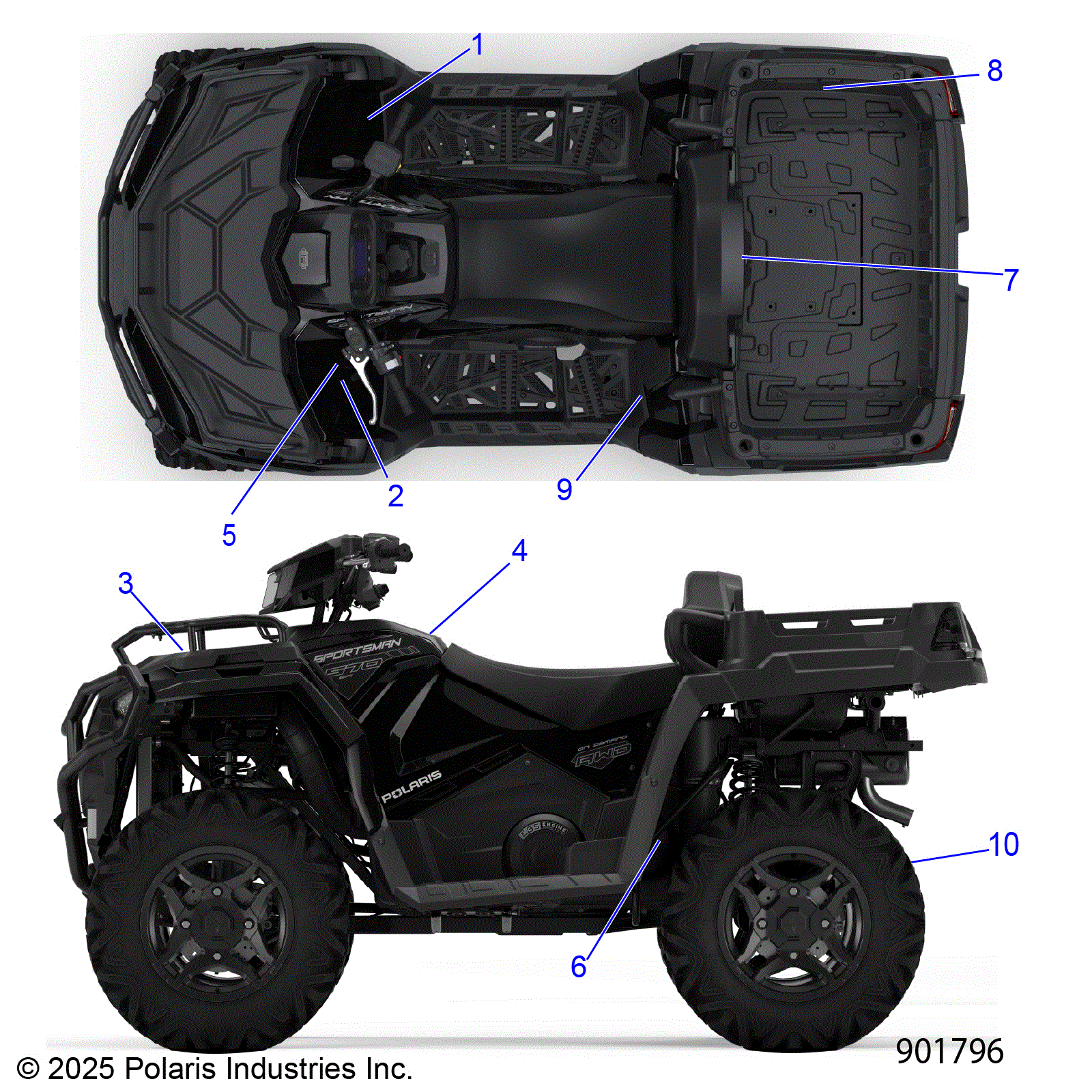 An Image of a Genuine Polaris Parts Schematic Diagram showing the schematic - BODY: DECALS STANDARD - 2026 POLARIS SPORTSMAN 570 X2 EPS