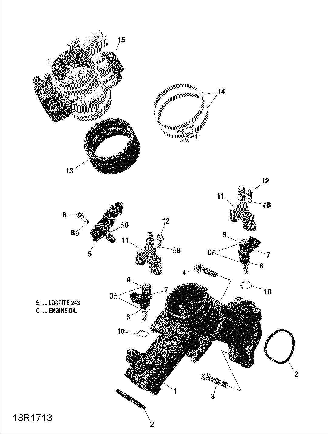 An Image of a Genuine Can-Am Parts Schematic Diagram showing the schematic - ROTAX - AIR INTAKE MANIFOLD AND THROTTLE BODY