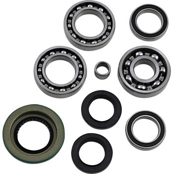 The Differential Bearing Seal Kit Rear by Epi features assorted ball bearings and NBR seals in various sizes, arranged on a white background, designed for oil resistance in mechanical applications and differential rebuilds.