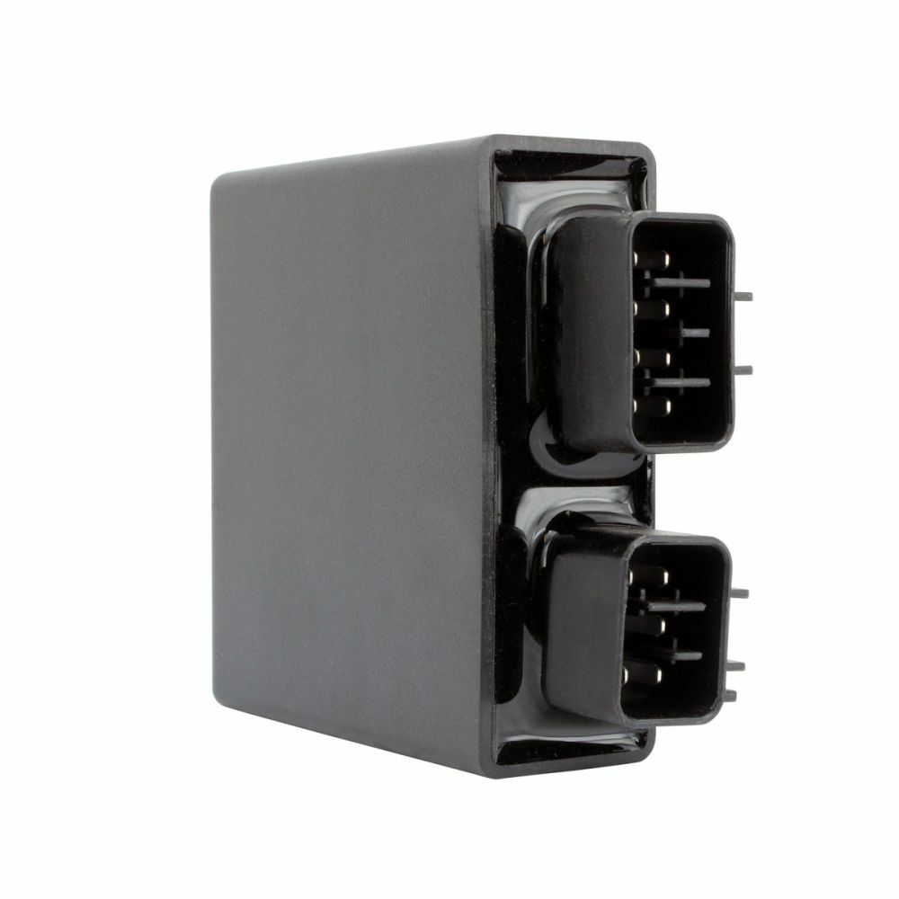 Black rectangular CDI box with two black multi-pin electrical connectors on one side.