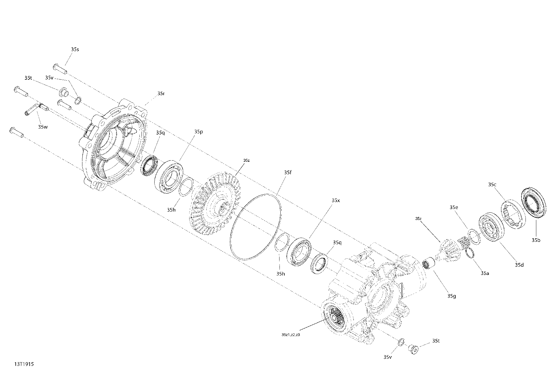 An Image of a Genuine Can-Am Parts Schematic Diagram showing the schematic - REAR DRIVE 6X6 - MIDDLE DIFFERENTIAL