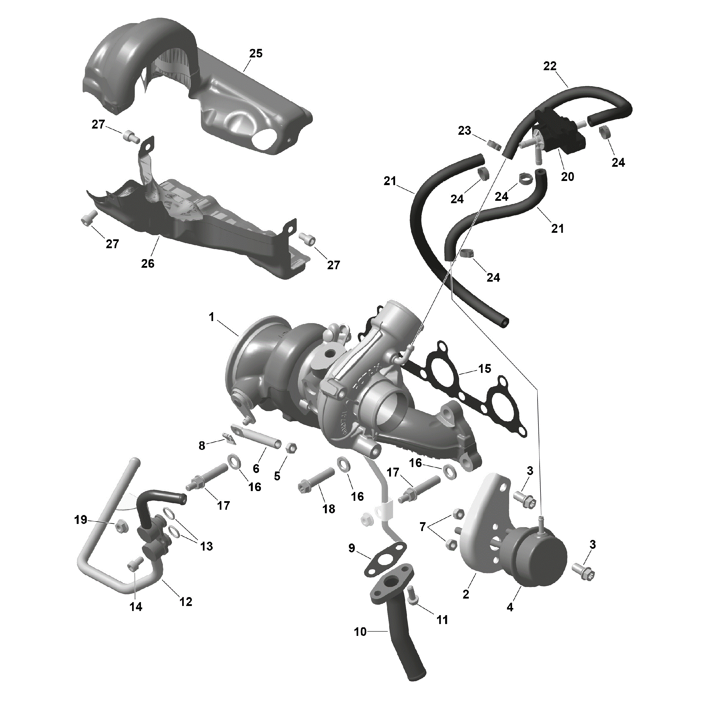An Image of a Genuine Can-Am Parts Schematic Diagram showing the schematic - ROTAX - TURBOCHARGER