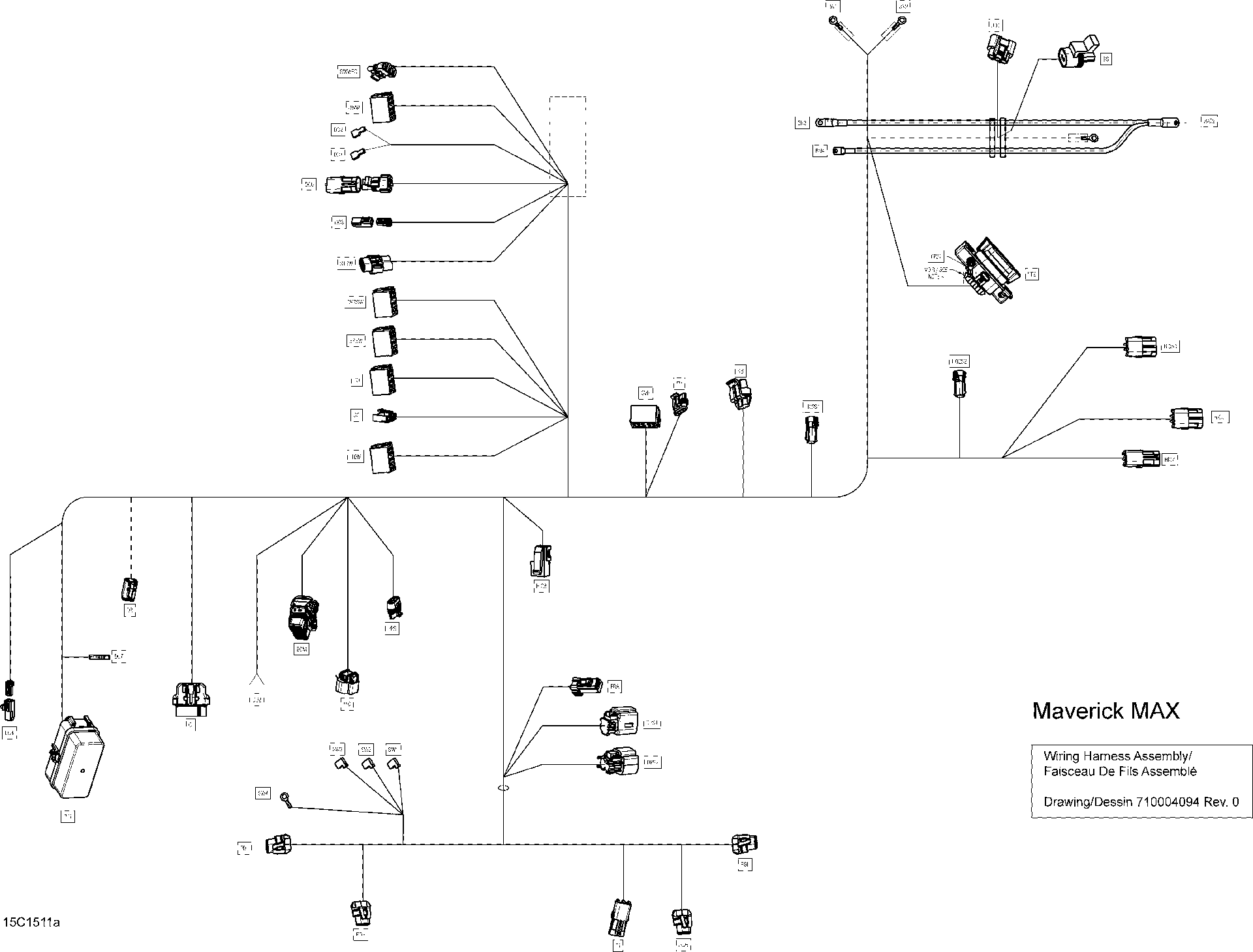 An Image of a Genuine Can-Am Parts Schematic Diagram showing the schematic - ELECTRICAL HARNESS MAX MAIN_15C1511A