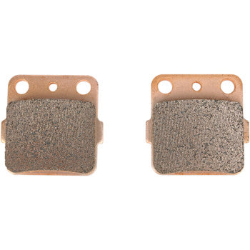 Two MXS Brake Pads by Ebc, rectangular and sintered bronze with textured surfaces and three holes on the top edge, are displayed side by side on a white background.