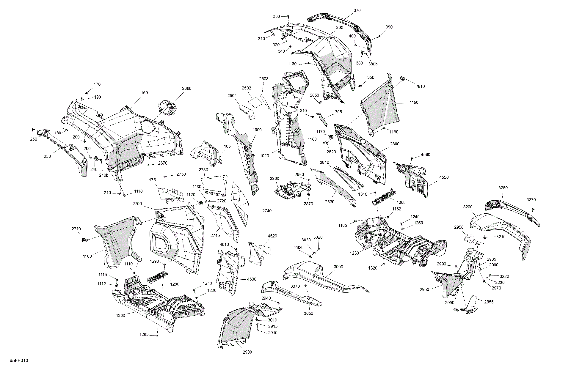 An Image of a Genuine Can-Am Parts Schematic Diagram showing the schematic - BODY - FENDER KIT