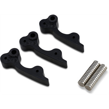 Three Clutch Weights 72g to 89g by Bikeman Performance are arranged in a row next to three stacks of small, round adjustable magnets, all displayed on a white background.