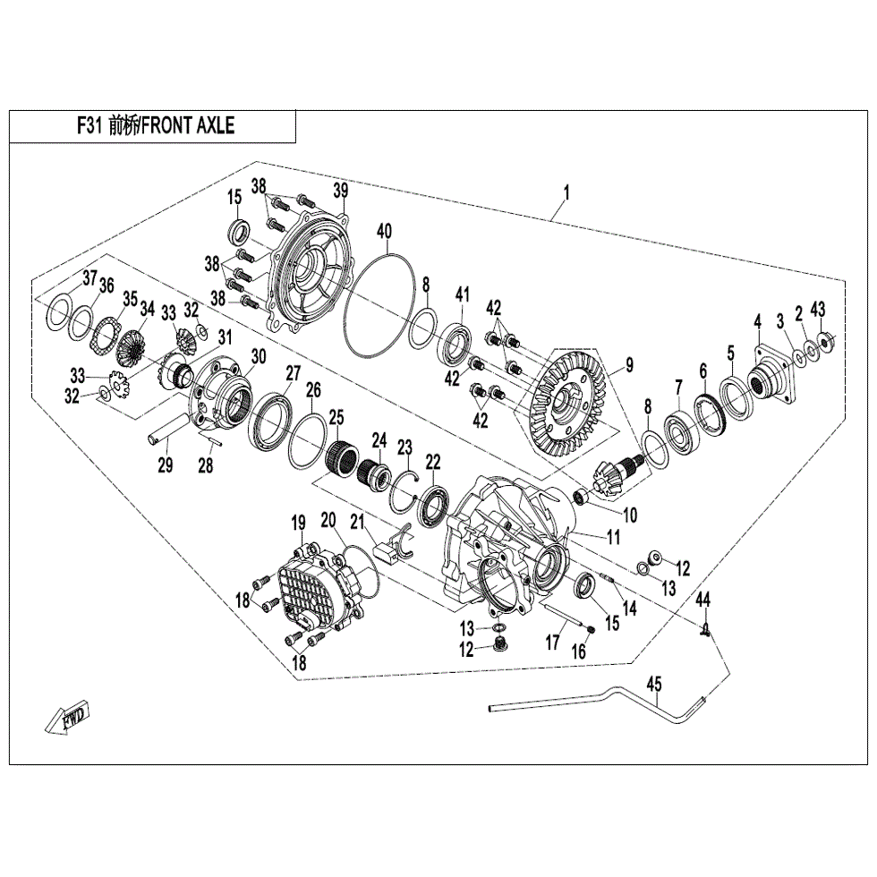 An Image of a Genuine CFMOTO Parts Schematic Diagram showing the schematic - FRONT AXLE - 2022 CFMOTO ZFORCE 800 Trail