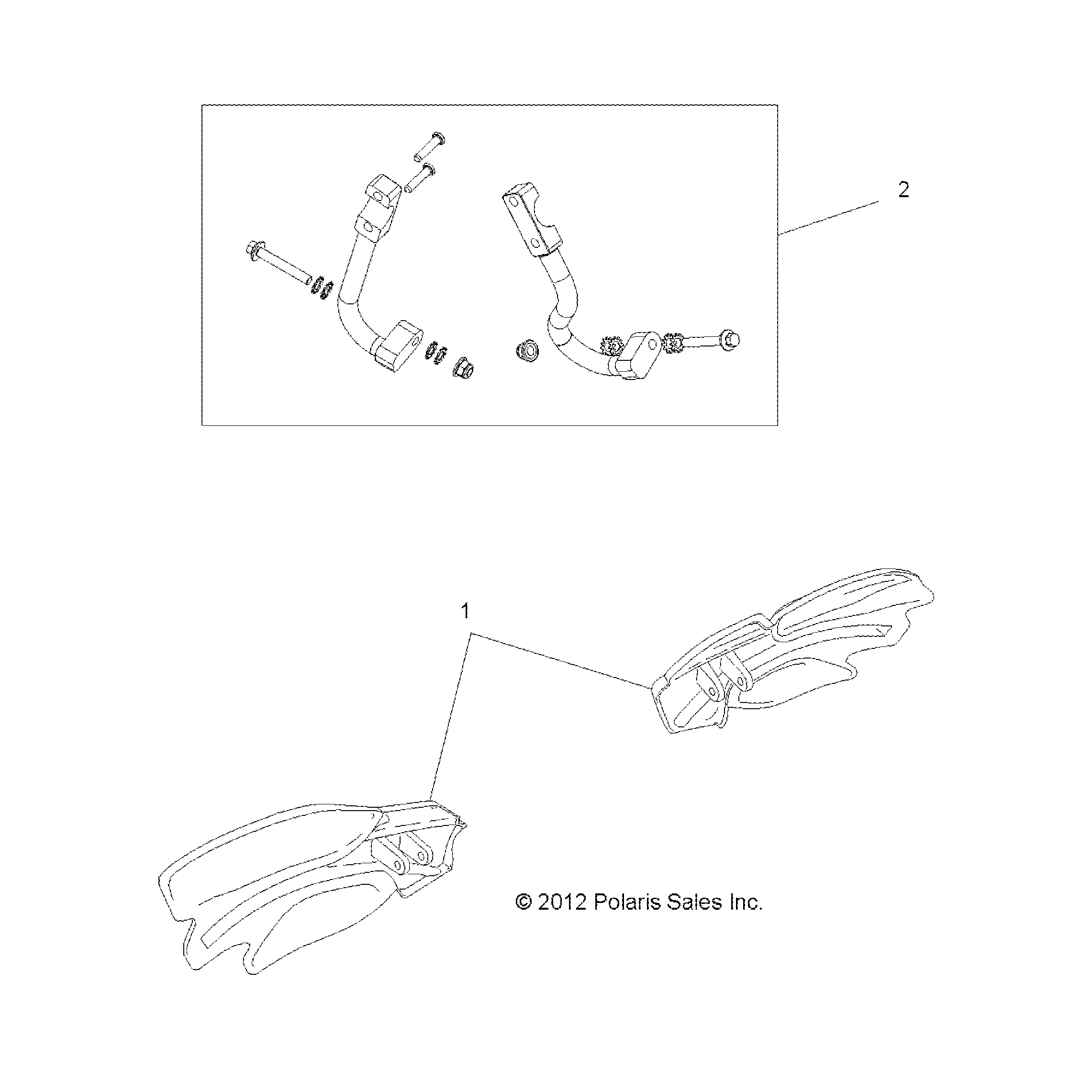 An Image of a Genuine Polaris Parts Schematic Diagram showing the schematic - BODY: HANDGUARDS - 2016 POLARIS SCRAMBLER XP 1000