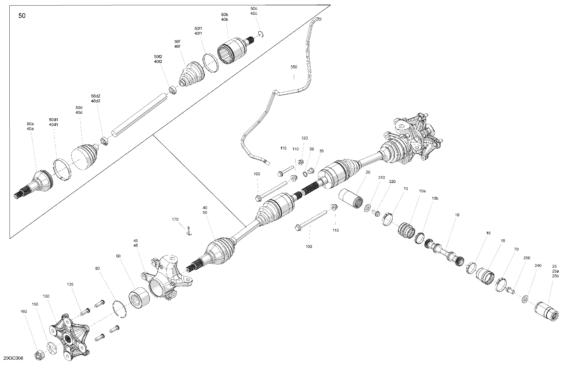 An Image of a Genuine Can-Am Parts Schematic Diagram showing the schematic - DRIVE - FRONT - COMMON PARTS