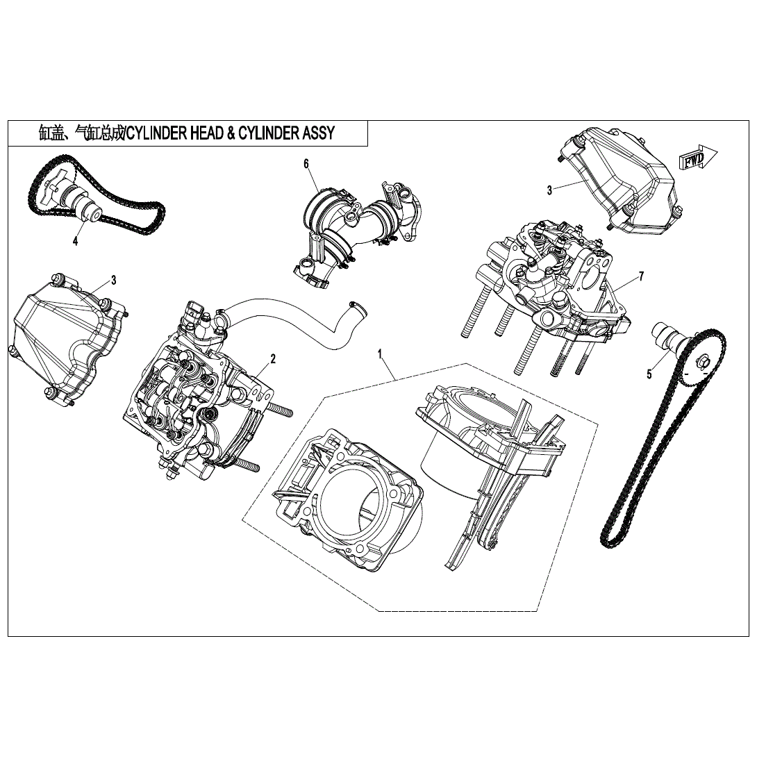 An Image of a Genuine CFMOTO Parts Schematic Diagram showing the schematic - CYLINDER HEAD&CYLINDER ASSY. - 2020 CFMOTO ZFORCE 800 EX
