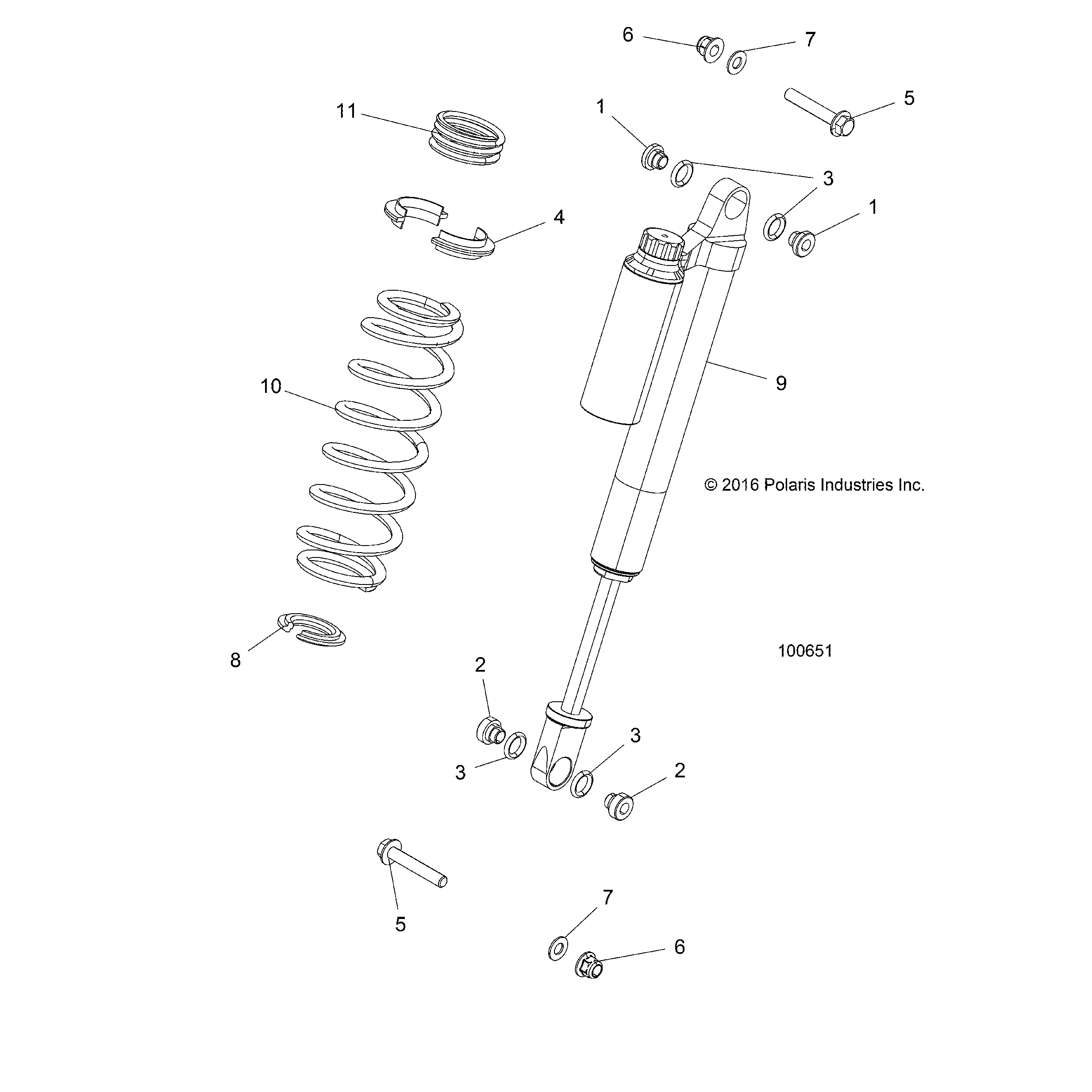 An Image of a Genuine Polaris Parts Schematic Diagram showing the schematic - SUSPENSION: FRONT SHOCK MOUNTING - 2018 POLARIS ACE 900 EPS XC