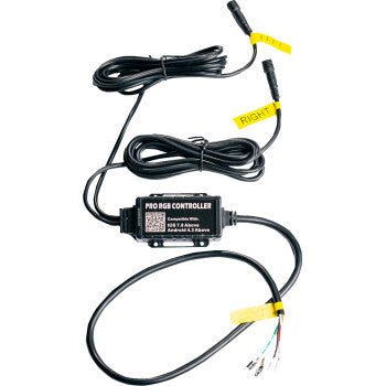 The Light Rod Harness 5' Bluetooth® by Whipitlightrods is a black RGB controller with labeled cables, RIGHT label, waterproof connector, and exposed wires, designed as a replacement harness for LED RGB Whip It Light Rods.