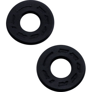 Two Pro Grip Handlebar Donuts Black made of Lycra with textured edges and center holes, designed to cushion grips and prevent blisters, are displayed against a plain white background.
