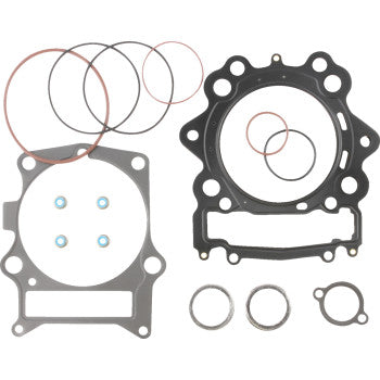 The Yamaha Top End EST Gasket Kit 103 mm Stock by Cometic includes MLS head gaskets, circular rubber and metal rings, flat metal gaskets with holes, and various shaped sealing components arranged on a white background.
