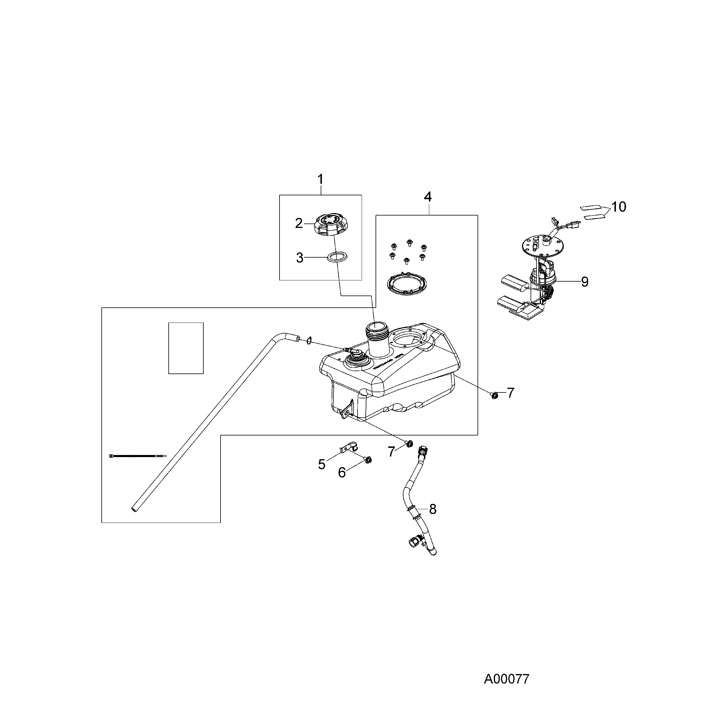 An Image of a Genuine Polaris Parts Schematic Diagram showing the schematic - BODY: FUEL TANK and HOSES - 2018 POLARIS SPORTSMAN 110