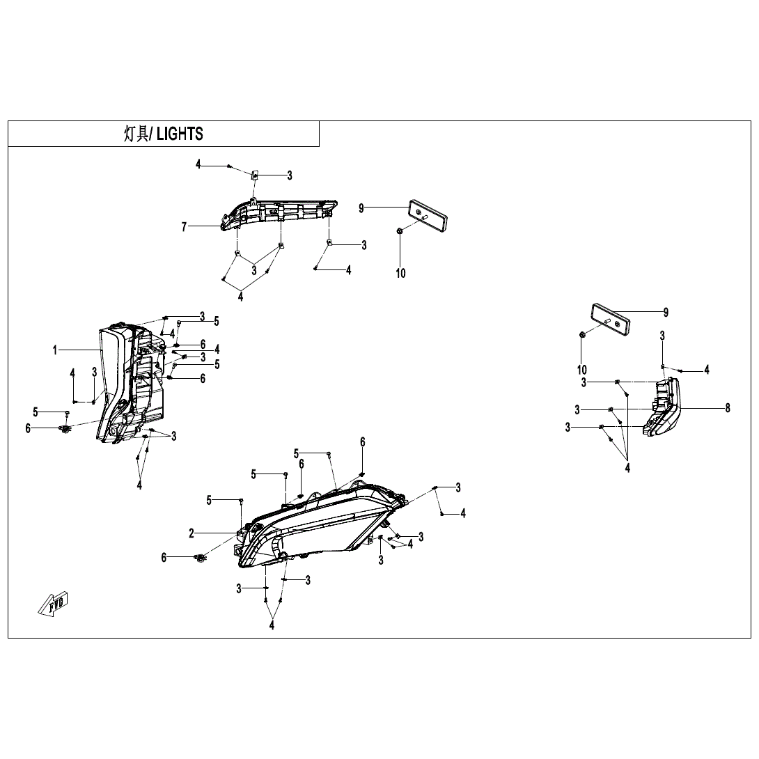 An Image of a Genuine CFMOTO Parts Schematic Diagram showing the schematic - LIGHT (WITHOUT TURN LIGHT) - 2023 CFMOTO ZFORCE 950 HO EX