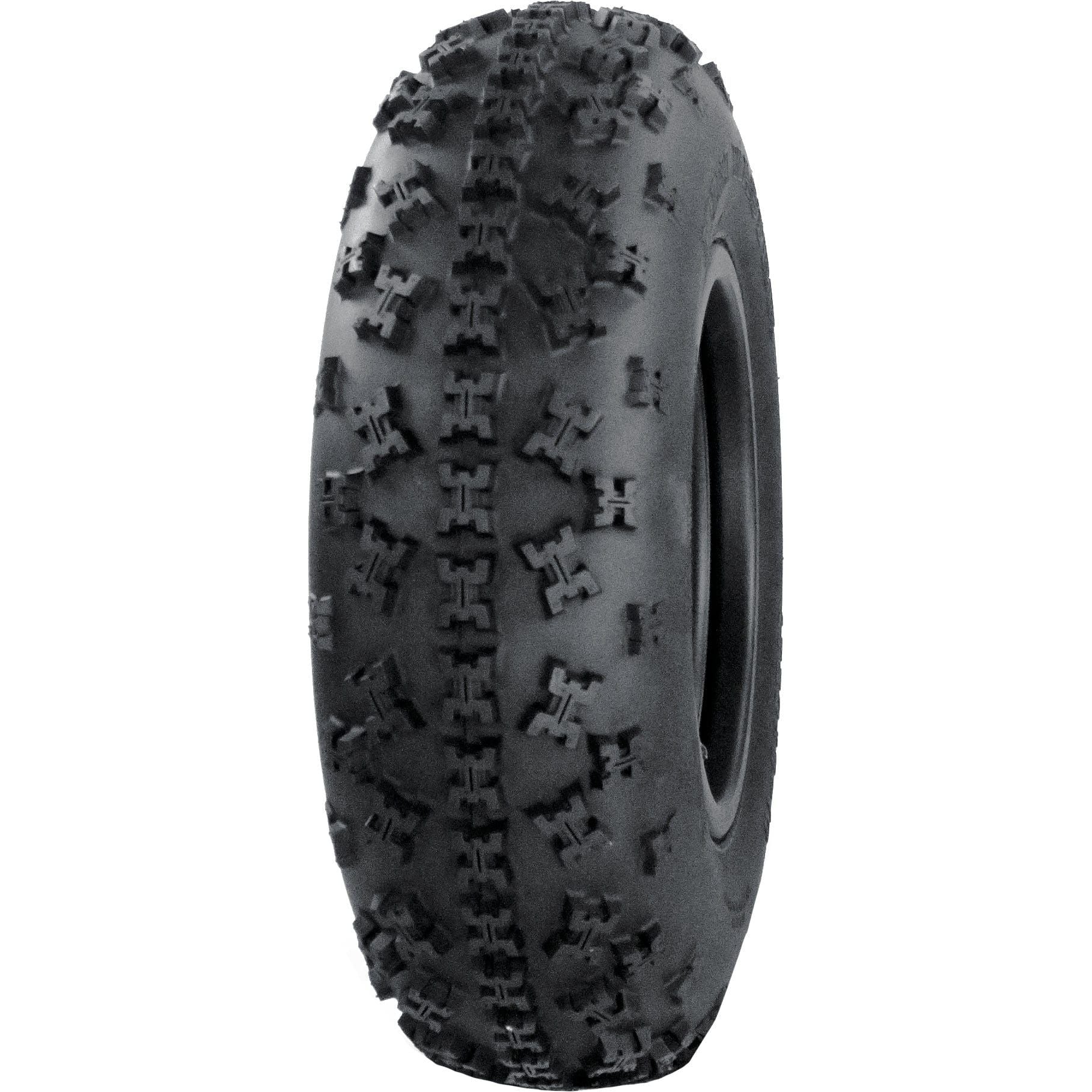 The Tire Mini Master Front 20X6-10 Bias Lr235Lbs by GBC is shown upright against a white background, featuring deep, aggressive knobby treads for excellent traction on rough terrain.