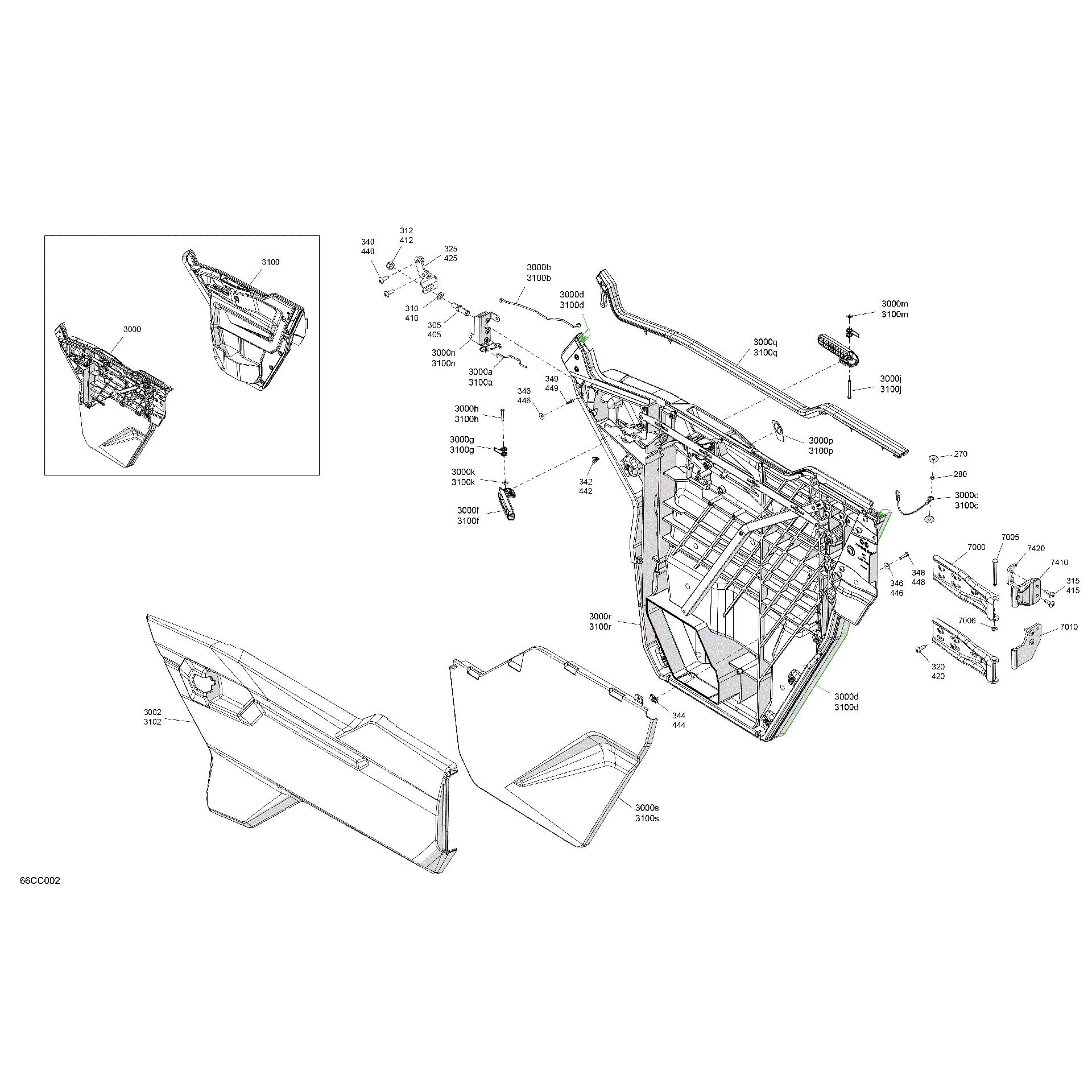 An Image of a Genuine Can-Am Parts Schematic Diagram showing the schematic - ENCLOSURE CAB - FRONT DOORS