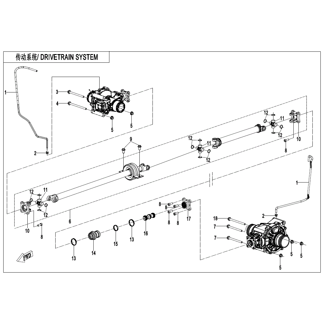 An Image of a Genuine CFMOTO Parts Schematic Diagram showing the schematic - DRIVETRAIN SYSTEM - 2024 CFMOTO ZFORCE 950 Trail